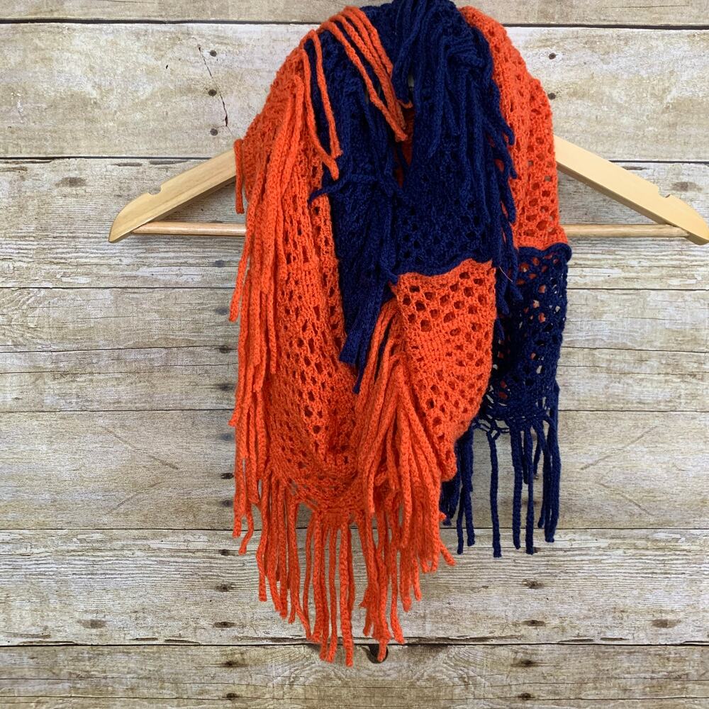 Infinity Fringe Scarf- Orange and Blue Broncos/Auburn/ Mets/Gators